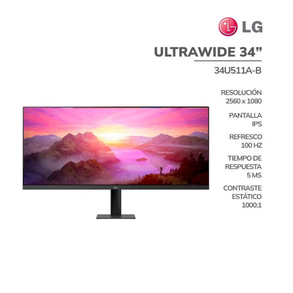 MONITOR LG 34" ULTRAWIDE (34U511A-B) PANEL IPS WFHD| 100HZ/ 5MS| HDMI-DP
