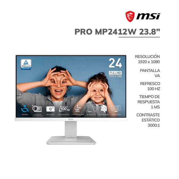 MONITOR MSI 23.8" WHITE (PRO MP2412W) PANEL VA | 100HZ - 1MS | HDMI - DP