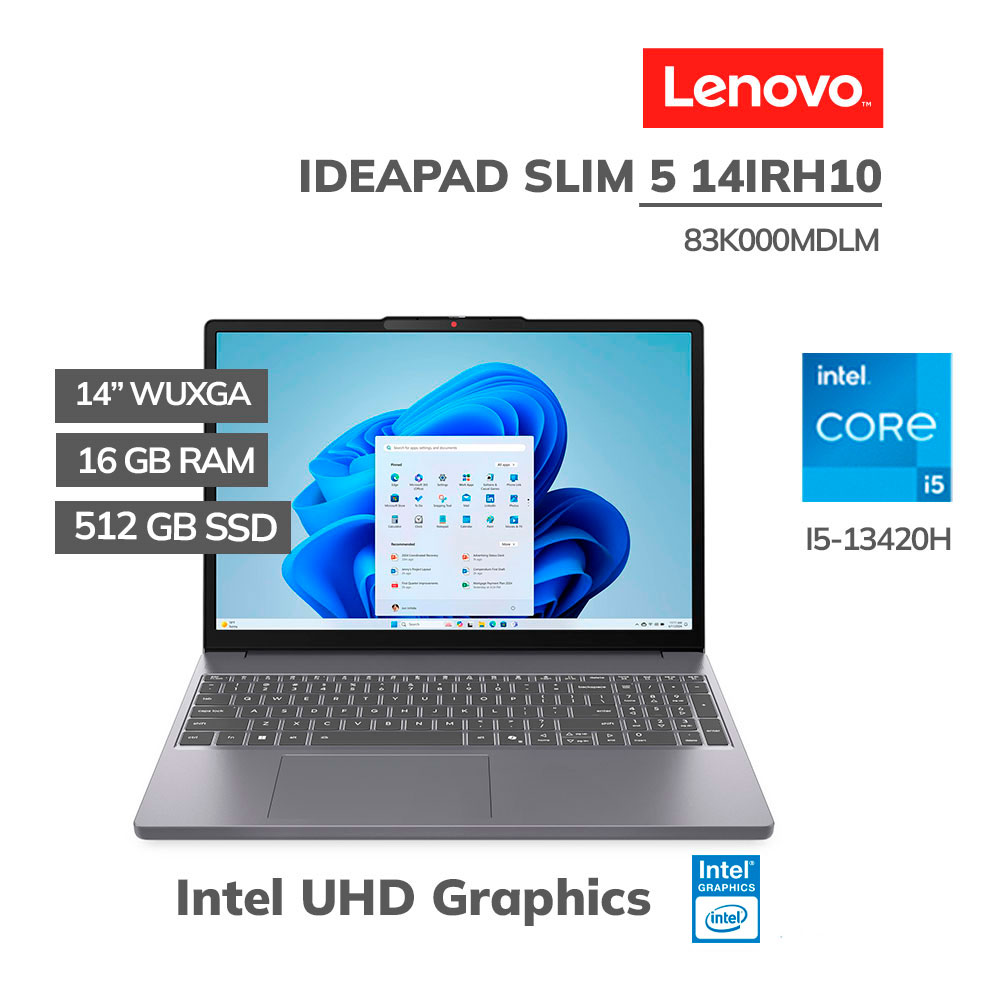83K000MDLM_ LAPTOP LENOVO IDEAPAD SLIM 5 14IRH10 CORE I5-13420H 16GB 512GB SSD 14″ WUXGA OLED FREEDOS ( 83K000MDLM ) - Imagen 1