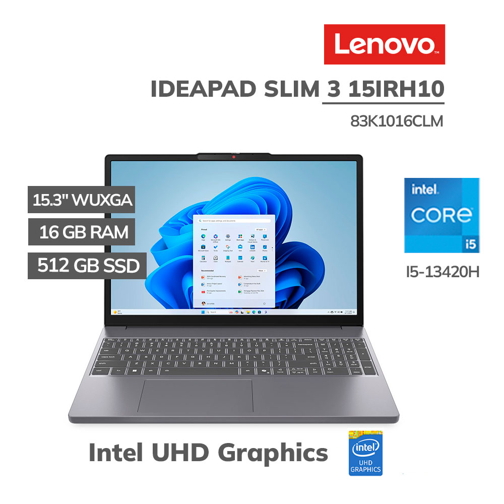 83K1016CLM_ LAPTOP LENOVO IDEAPAD SLIM 3 15IRH10 I5-13420H 16GB 512GB SSD 15.3 WUXGA FREEDOS (83K1016CLM) - Imagen 1