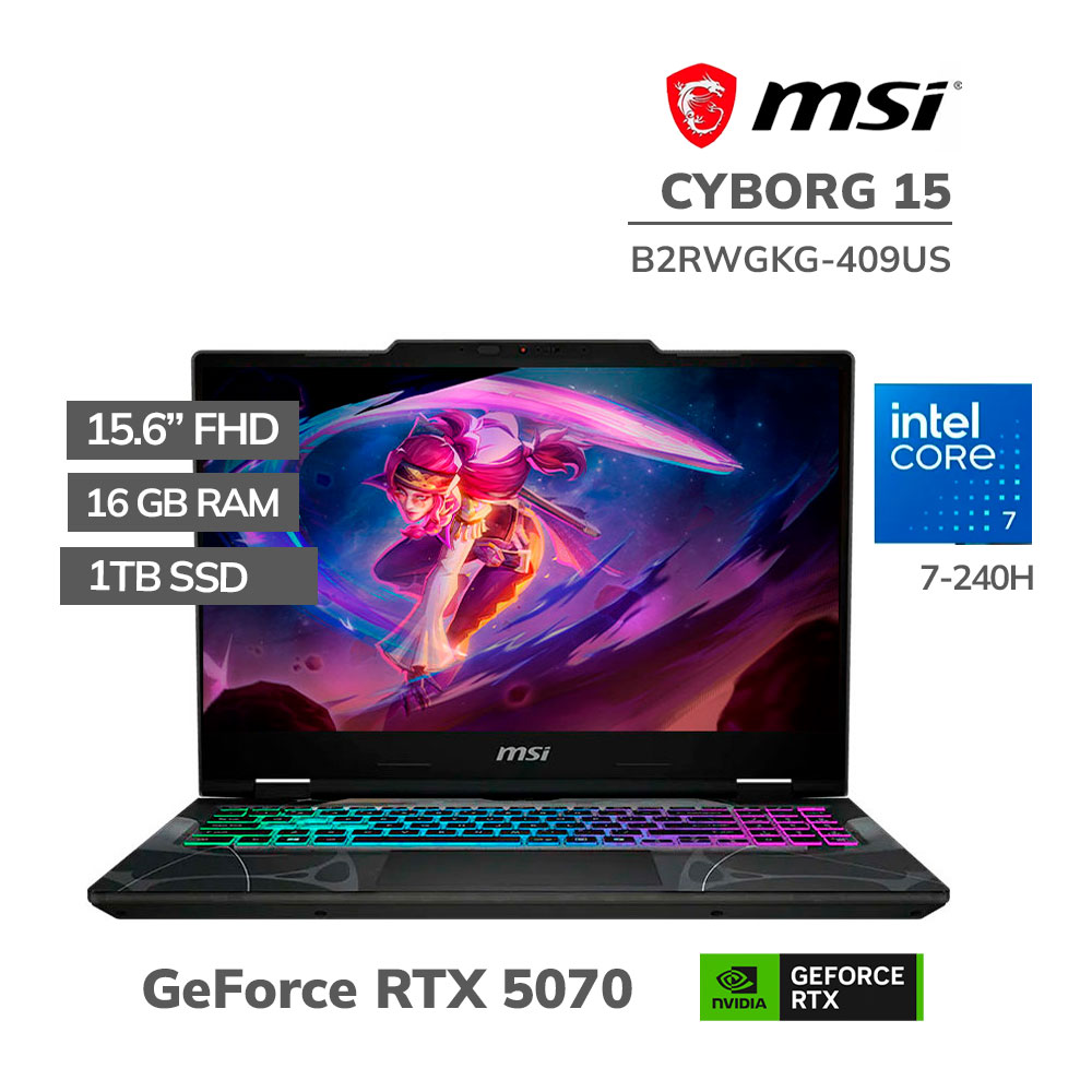 B2RWGKG-409US LAPTOP GAMER MSI CYBORG 15 B2RWGKG-409US CORE 7-240H 16GB 1TB SSD GEFORCE RTX 5070 8GB 15.6 FHD 144HZ WINDOWS 11 - Imagen 1