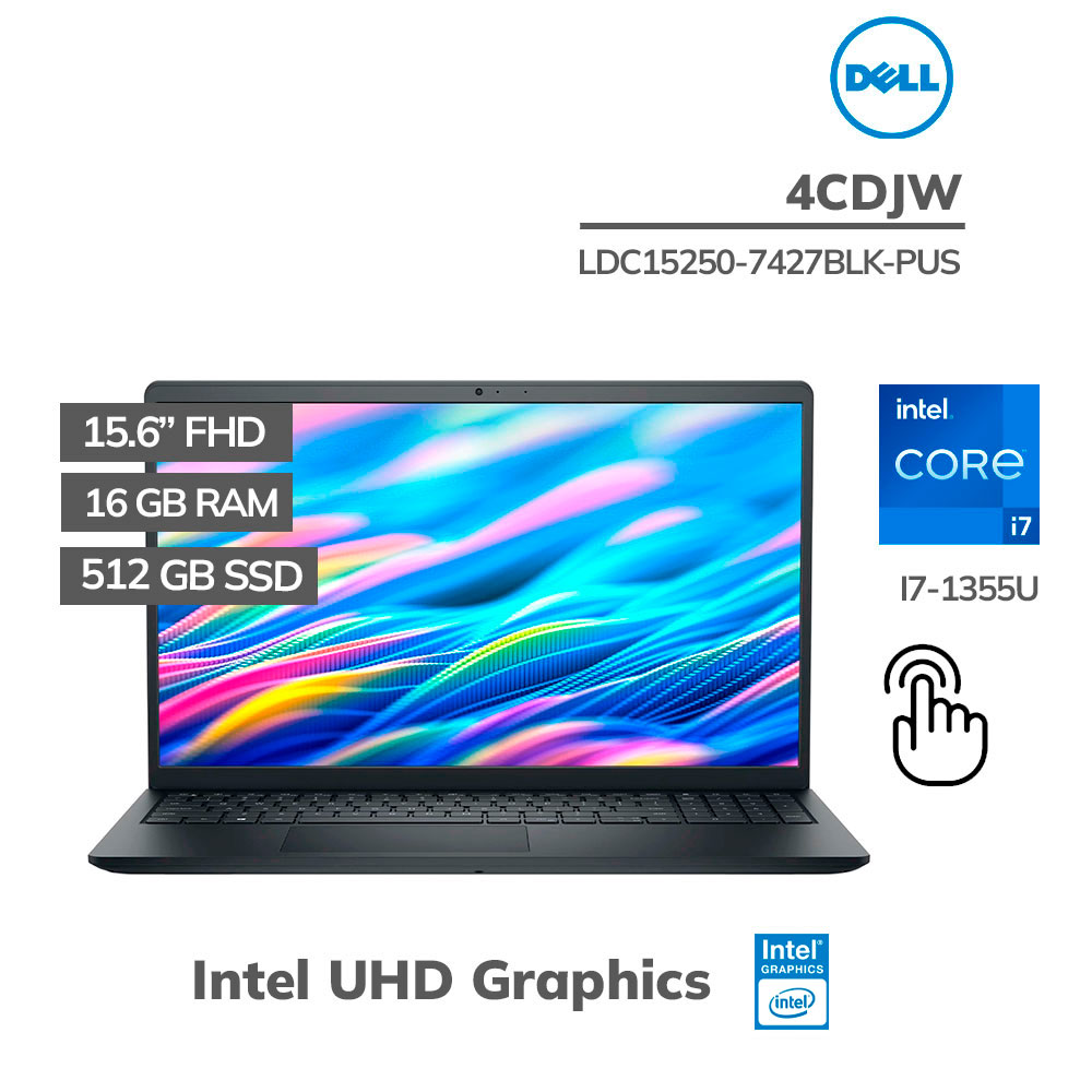 LDC15250-7427BLK-PUS_ LAPTOP DELL 4CDJW CORE I7-1355U 16GB DDR4 512GB SSD 15.6 FHD TOUCHSCREEN WINDOWS 11 (LDC15250-7427BLK-PUS) - Imagen 1