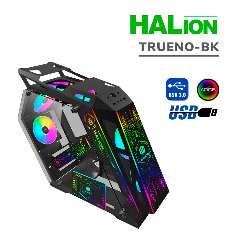 TRUENO-BK CASE GAMER HALION TRUENO ( TRUENO-BK ) S/FUENTE | VIDRIO TEMPLADO | 4 LED-ARGB - Imagen 1