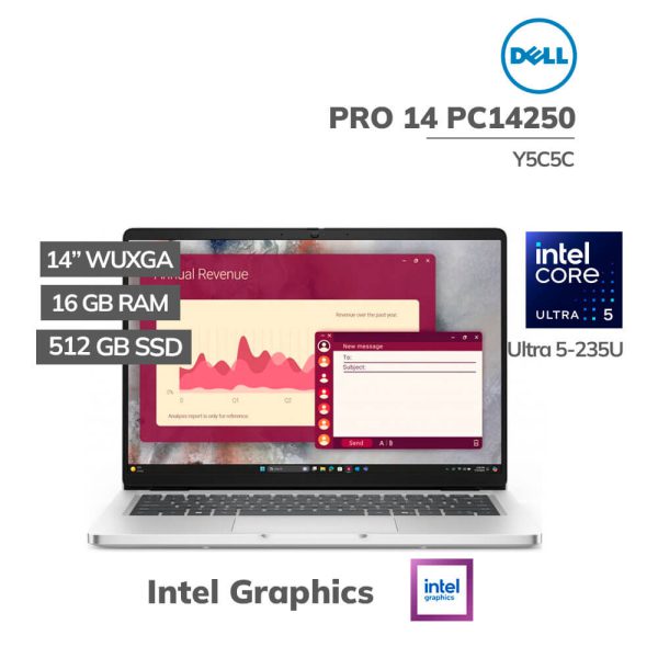LAPTOP DELL PRO 14 PC14250 CORE ULTRA 5-235U 16GB 512GB SSD 14" WUXGA WINDOWS 11 PRO (Y5C5C)