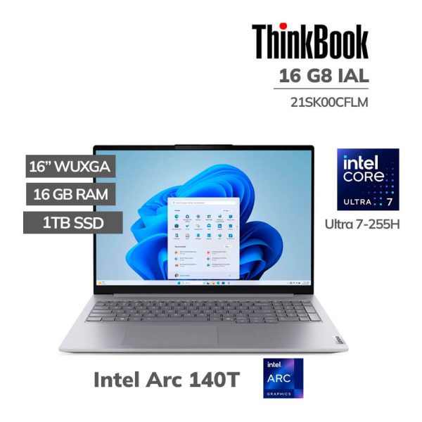 LAPTOP LENOVO THINKBOOK 16 G8 IAL ULTRA 7 255H 16GB 1TB SSD 16" WUXGA WINDOWS 11 PRO (21SK00CFLM)