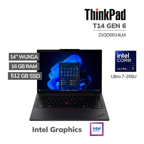 LAPTOP THINKPAD T14 GEN 6 ULTRA 7-255U 16GB 512GB SSD 14" WUXGA WINDOWS 11 PRO (21QD0014LM)