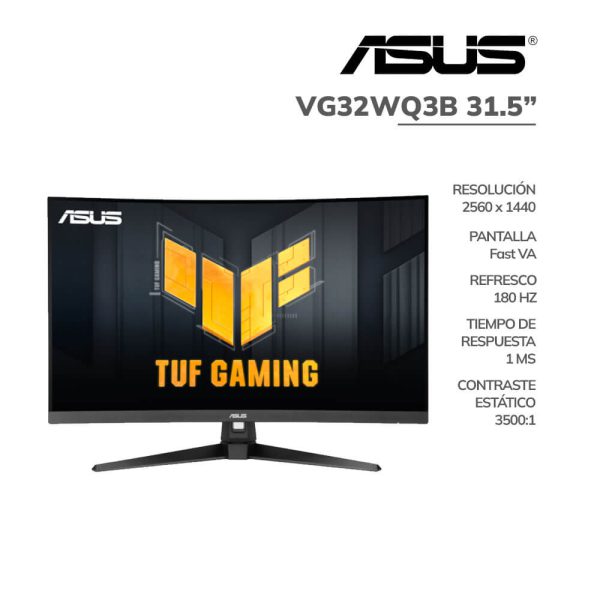 MONITOR GAMER CURVO ASUS 31.5" (VG32WQ3B) PANEL FAST VA| 180HZ/0.05MS| HDMI-DP