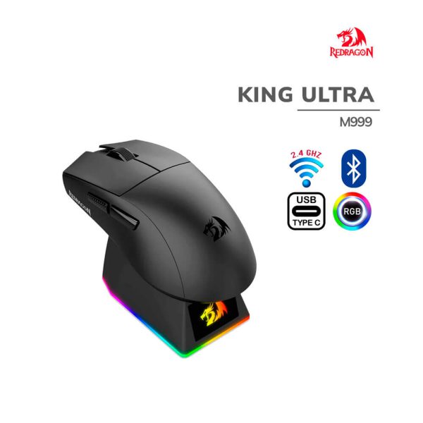 MOUSE GAMER REDRAGON KING ULTRA (M999) WIRED - WIRELESS - BT | 45K DPI | SENSOR REDRAGON 3953