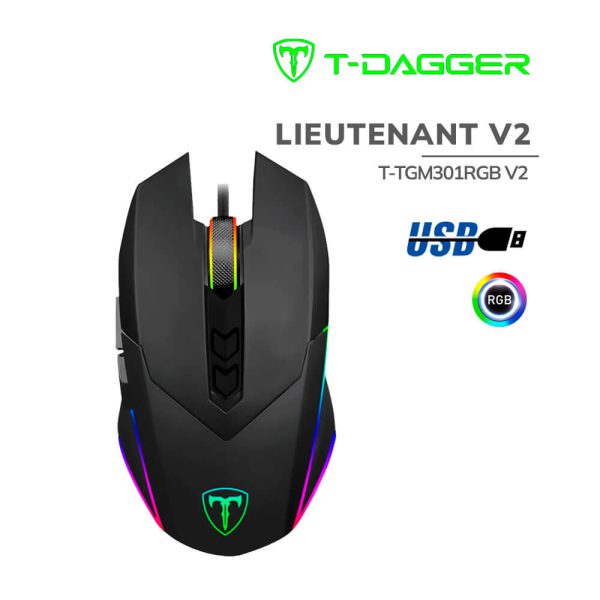 MOUSE GAMER T-DAGGER LIEUTENANT V2 (T-TGM301RGB V2) 12K DPI | LED-RGB