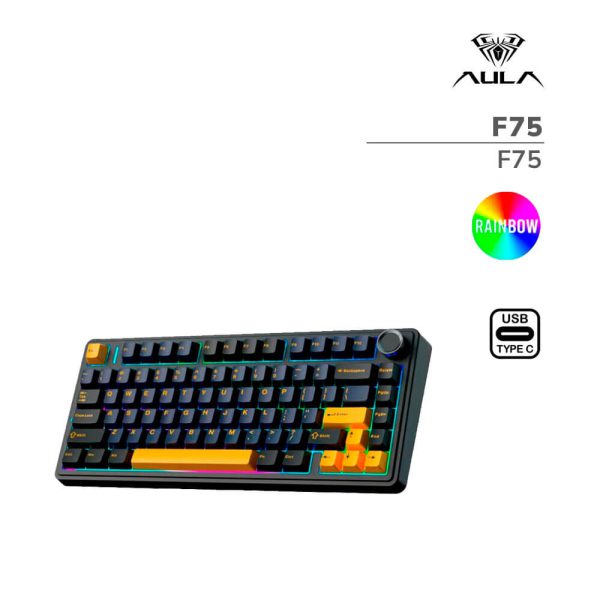 TECLADO GAMER AULA F75 (F75) SWITCH PINK | BLACK/YELLOW | LED-RAINBOW