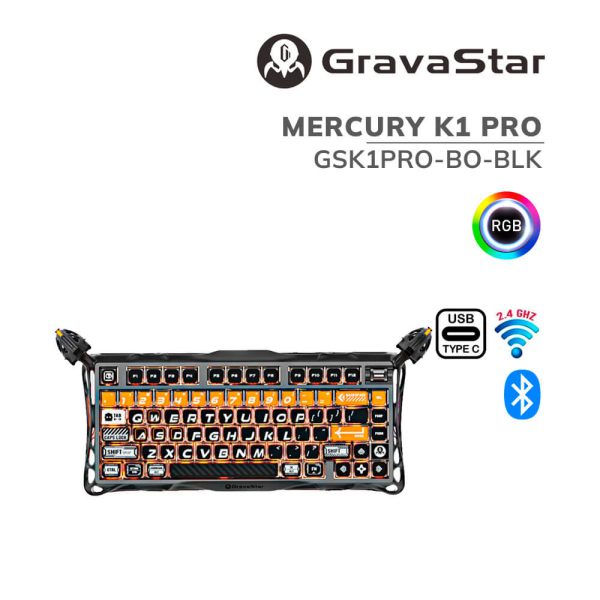 TECLADO GAMER GRAVASTAR MERCURY K1 PRO (GSK1PRO-BO-BLK) WIRELESS| LED-RGB| CYBERFLARE