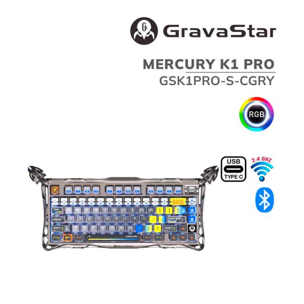 TECLADO GAMER GRAVASTAR MERCURY K1 PRO (GSK1PRO-S-CGRY) WIRELESS| LED-RGB| INTERSTELLAR SILVER