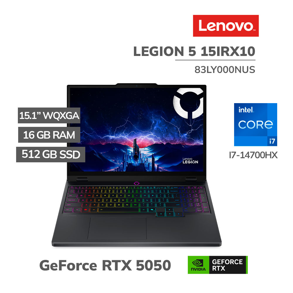 83LY000NUS LAPTOP GAMER LENOVO LEGION 5 15IRX10 I7-14700HX 16GB DDR5 512GB SSD RTX 5050 8GB 15.1 WQXGA WINDOWS 11 (83LY000NUS) - Imagen 1