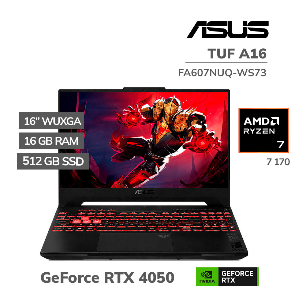 FA607NUQ-WS73 LAPTOP GAMER ASUS TUF A16 FA607NUQ-WS73 RYZEN 7-170 16GB DDR5 512GB GEFORCE RTX 4050 6GB 16 WUXGA 144HZ WINDOWS 11 - Imagen 1