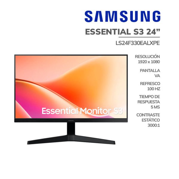 MONITOR SAMSUNG 24" ESSENTIAL S3 (LS24F330EALXPE) PANEL VA | 100HZ - 5MS | HDMI - VGA
