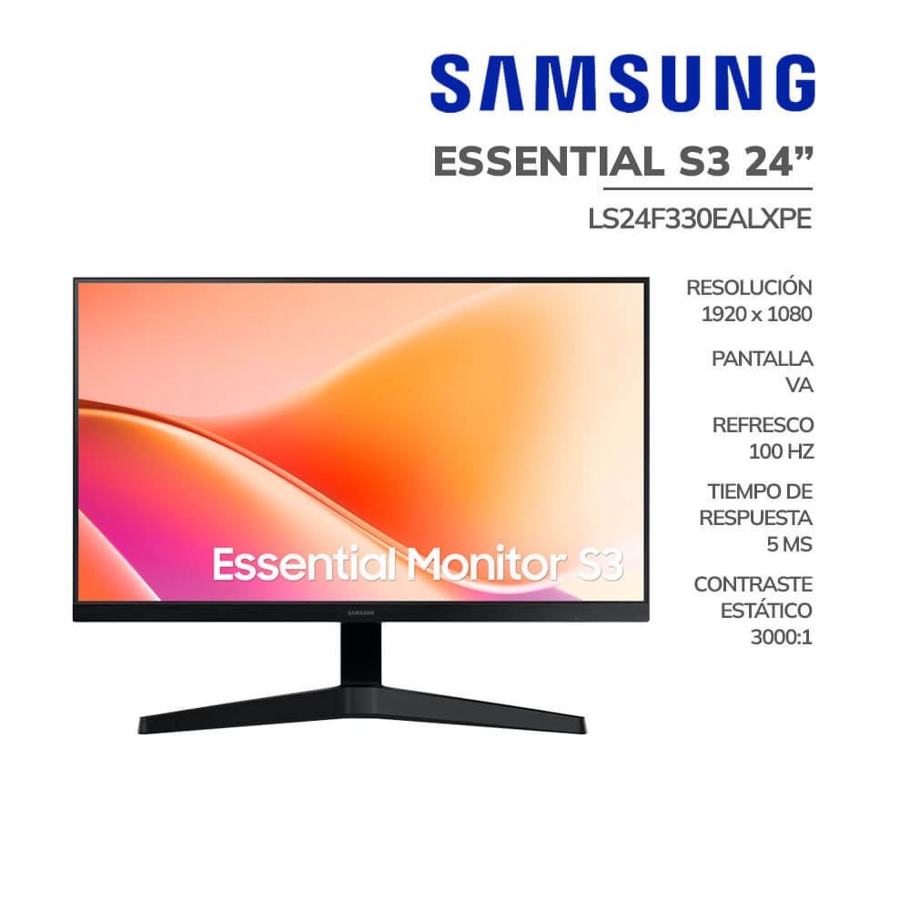 monitor-samsung-24-essential-s3-ls24f330ealxpe-panel-va-100hz-5ms-hdmi-vga-pc-speed MONITOR SAMSUNG 24" ESSENTIAL S3 (LS24F330EALXPE) PANEL VA | 100HZ - 5MS | HDMI - VGA