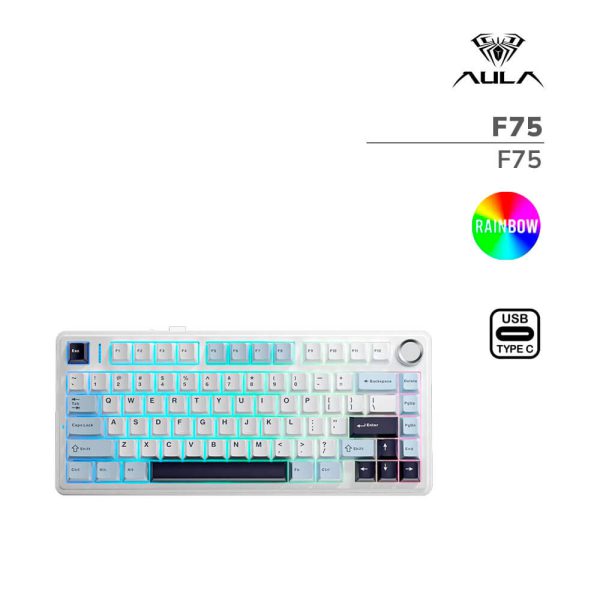 TECLADO GAMER AULA F75 (F75) SWITCH PINK | BLUE/WHITE/DARK PURPLE | LED-RAINBOW