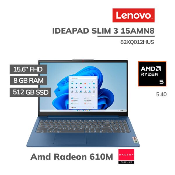 LAPTOP LENOVO IDEAPAD SLIM 3 15AMN8 RYZEN 5-40 8GB 512GB SSD 15.6 FHD WINDOWS 11 (82XQ012HUS)
