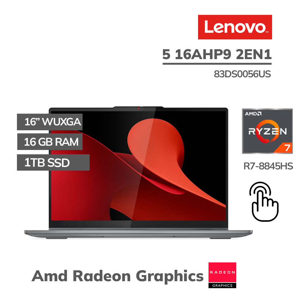 83DS0056US LAPTOP LENOVO 5 16AHP9 2EN1 RYZEN 7-8845HS 16GB 1TB SSD 16 WUXGA TOUCHSCREEN WINDOWS 11 (83DS0056US) - Imagen 1
