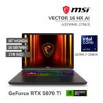 LAPTOP GAMER MSI VECTOR 16 HX AI A2XWHG-275US ULTRA 7-255HX 16GB DDR5 1TB SSD RTX 5070 TI 12GB 16 WUXGA WINDOWS 11