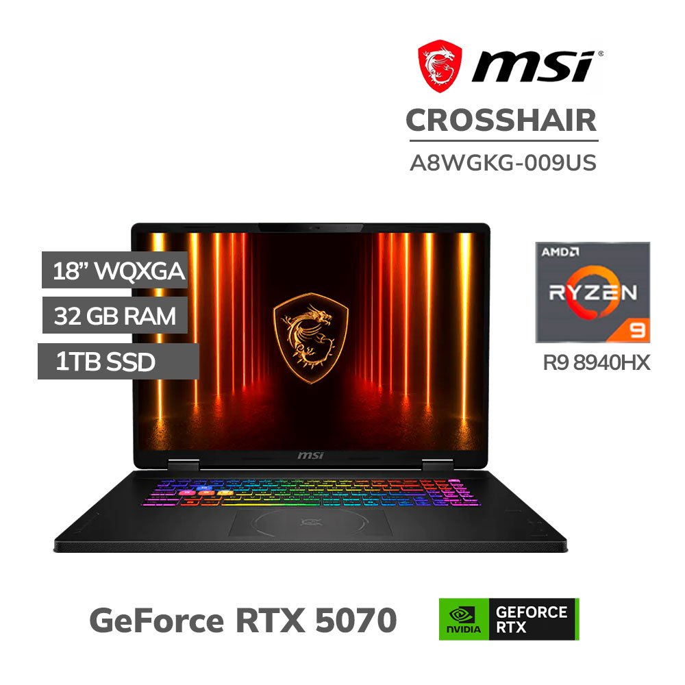 A8WGKG-009US LAPTOP GAMER MSI CROSSHAIR A8WGKG-009US RYZEN 9 8940HX 32GB DDR5 1TB SSD RTX 5070 8GB 18 WQXGA 240HZ WINDOWS 11 - Imagen 1