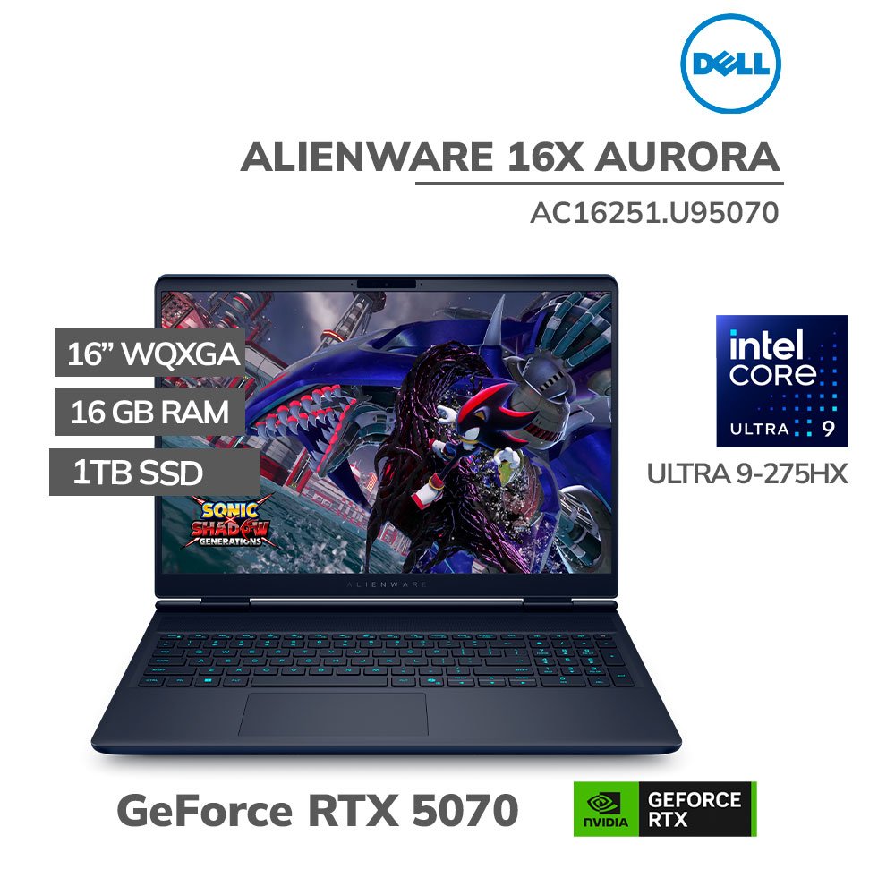 AC16251.U95070 LAPTOP GAMER DELL ALIENWARE 16X AURORA AC16251 ULTRA 9-275HX 16GB 1TB SSD GEFORCE RTX 5070 8GB 16" WQXGA 240HZ WINDOWS 11 (AC16251.U95070) - Imagen 1