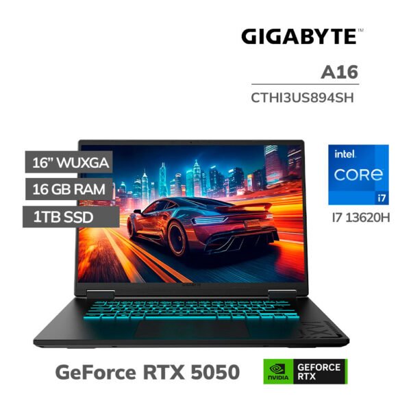 LAPTOP GAMER GIGABYTE CTHI3US894SH I7-13620H 16GB DDR5 1TB SSD RTX 5050 8GB 16 WUXGA WINDOWS 11