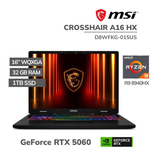 LAPTOP GAMER MSI CROSSHAIR A16 HX D8WFKG-015US RYZEN 9 8940HX 32GB DDR5 1TB SSD RTX 5060 8GB 16 WQXGA WINDOWS 11