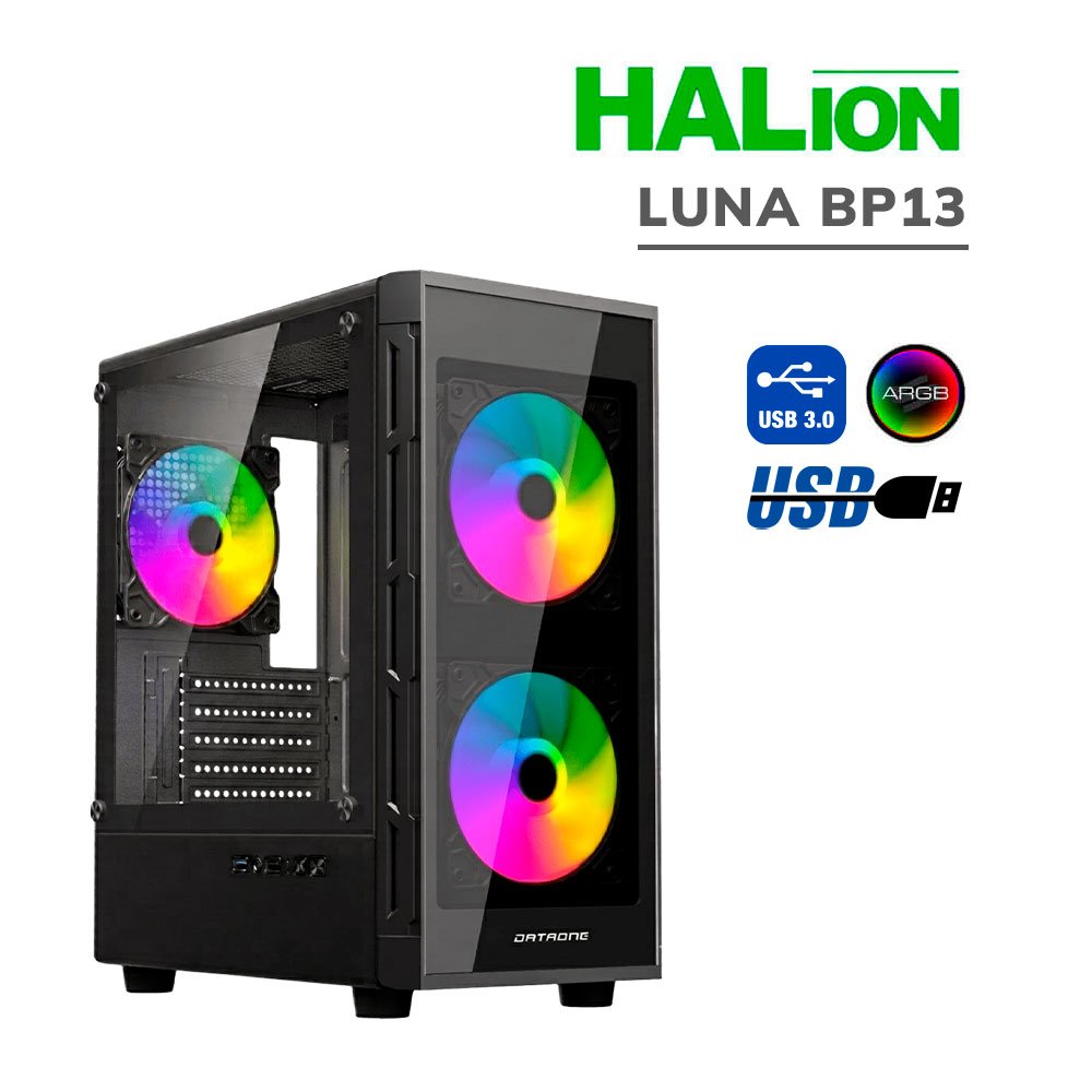 LUNA-BP13 CASE GAMER HALION LUNA BP13 ( LUNA-BP13 ) 550W | PANEL VIDRIO | 3 LED-ARGB - Imagen 1