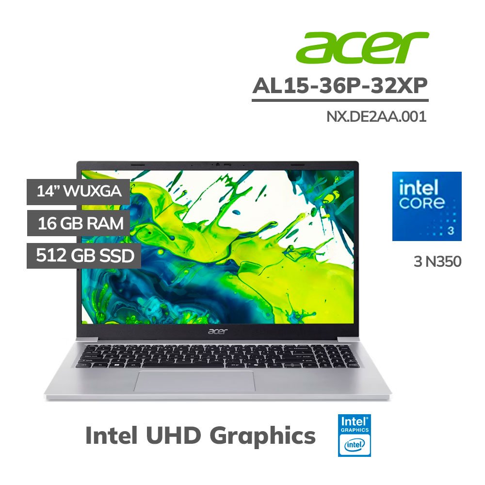 NX.DE2AA.001 LAPTOP ACER ASPIRE LITE AL15-36P-32XP CORE 3 N350 8GB 128GB SSD 15.6 FHD WINDOWS 11 (NX.DE2AA.001) - Imagen 1