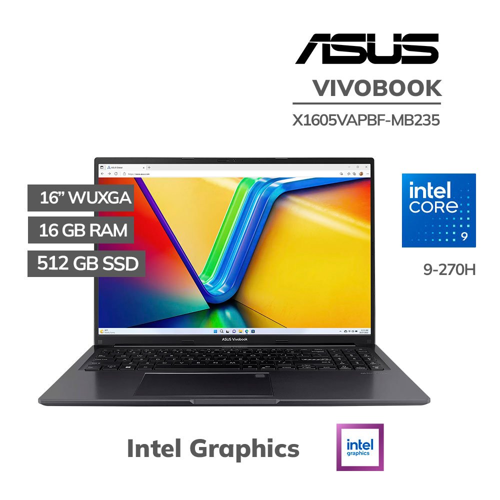 X1605VAPBF-MB235 LAPTOP ASUS VIVOBOOK X1605VAPBF-MB235 INTEL CORE 9-270H 16GB 512GB SSD 16" WUXGA FREEDOS (90NB13W3-M00XH0) - Imagen 1