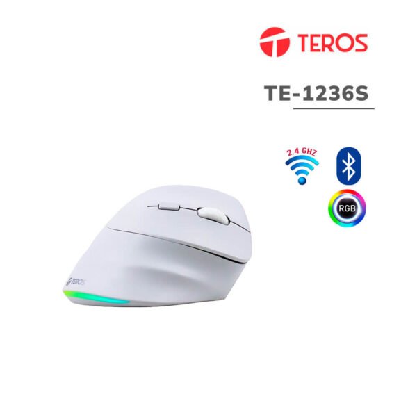 MOUSE INALAMBRICO TEROS (TE-1236S) ERGONOMICO | WIRELES - BT | WHITE