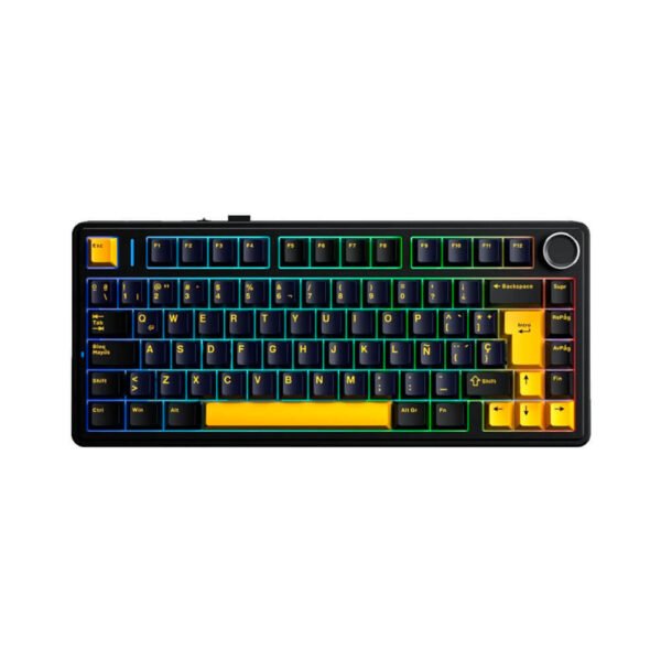 TECLADO GAMER AULA F75 (F75-SP) WIRED - WIRELESS - BT | BLACK/YELLOW | SWITCH REAPER | LED-RGB