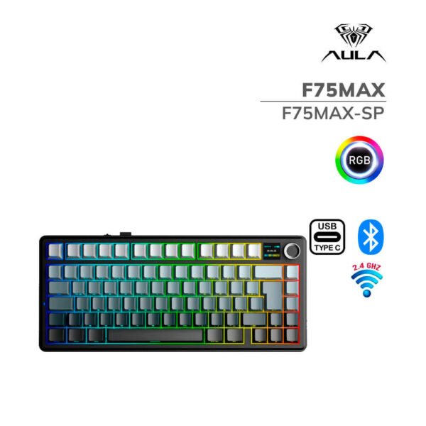TECLADO GAMER AULA F75MAX (F75MAX-SP) WIRED - WIRELESS - BT | BLACK DEGRADED | SWITCH REAPER | LED-RGB