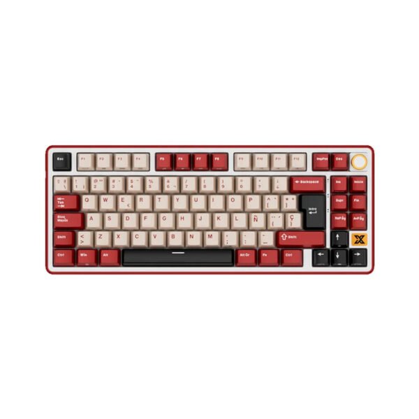 TECLADO GAMER ROYAL KLUDGE RK X87 (RK X87) WIRED - WIRELESS - BT | SWITCH CREAM | BORDEAUX RED | LED-RGB