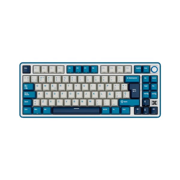 TECLADO GAMER ROYAL KLUDGE RK X87 (RK X87) WIRED - WIRELESS - BT | SWITCH CREAM | PRUSSIAN BLUE | LED-RGB