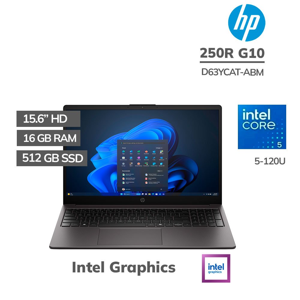 D63YCAT-ABM LAPTOP HP 250R G10 CORE 5 120U 16GB 512GB SSD 15.6 HD FREEDOS (D63YCAT-ABM) - Imagen 1