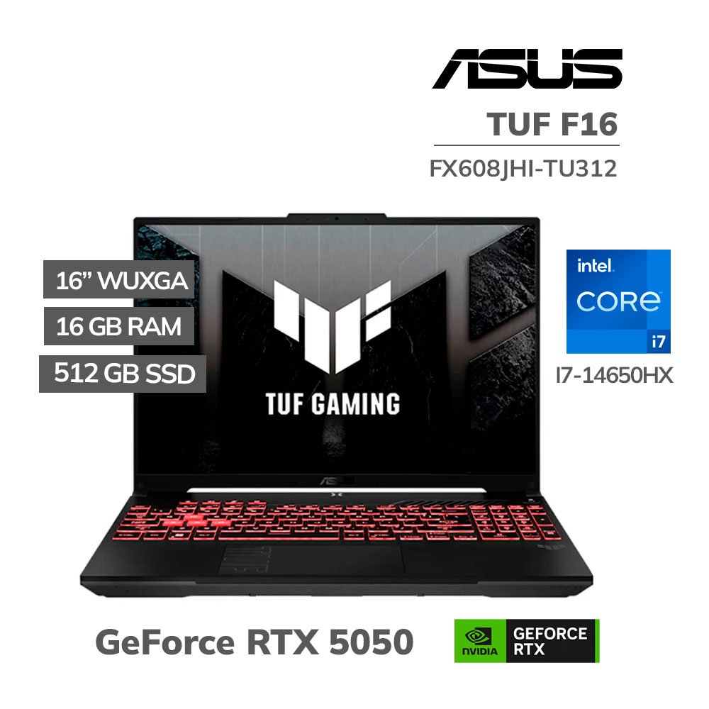 FX608JHI-TU312 LAPTOP GAMER ASUS TUF F16 FX608JHI-TU312 I7-14650HX 16GB DDR5 512GB SSD T VIDEO RTX 5050 8GB 16" WUXGA FREEDOS ( 90NR0NA1-M00HK0 ) - Imagen 1