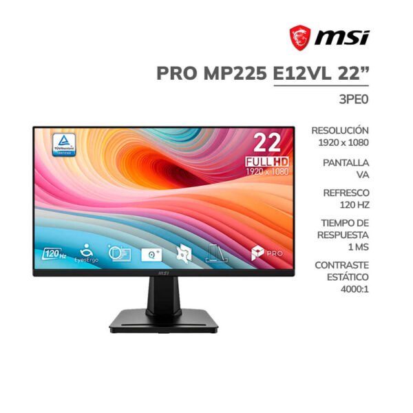 MONITOR MSI PRO MP225 E12VL 22" (3PE0) FHD VA 120HZ 1MS