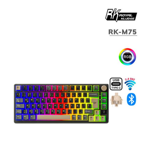 TECLADO GAMER ROYAL KLUDGE (RK-M75) PHANTOM | CREAM SWITCH | WIRED - WIRELESS - BT | LED-RGB