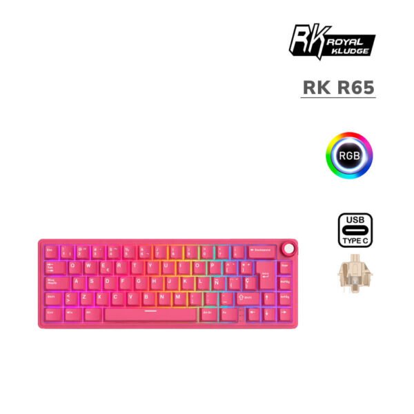 TECLADO GAMER ROYAL KLUDGE (RK R65) BERRY RED | CREAM SWITCH | LED-RGB