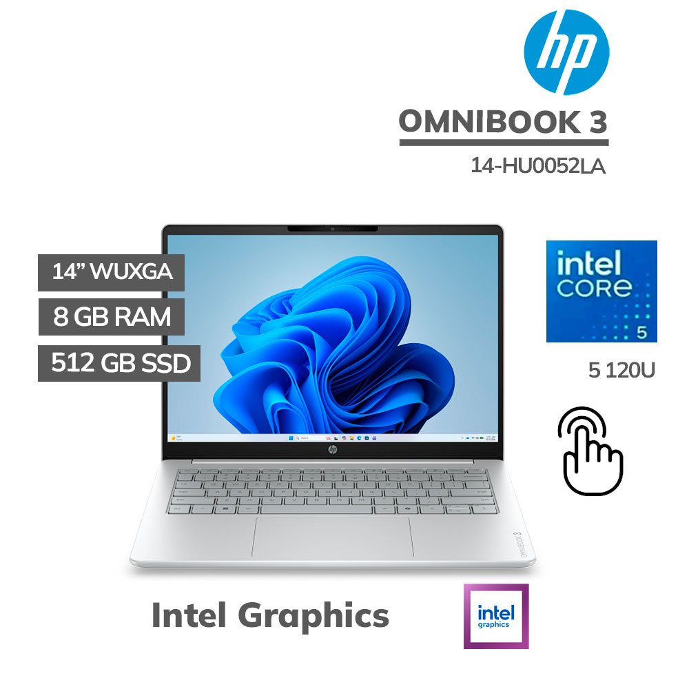 14-HU0052LA LAPTOP HP OMNIBOOK 3 14-HU0052LA CORE 5 120U 8GB DDR5 512GB SSD 14 WUXGA TOUCHSCREEN WINDOWS 11 - Imagen 1