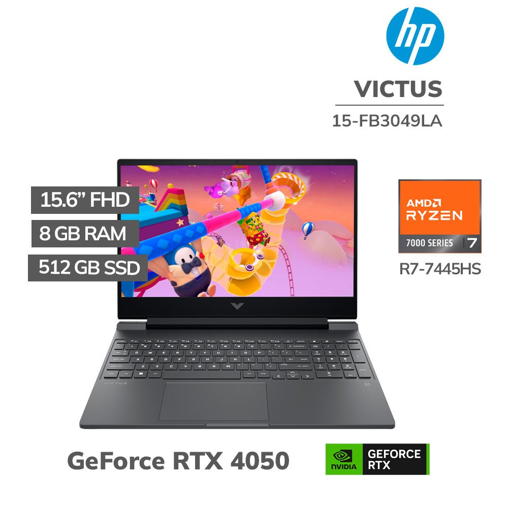 15-FB3049LA LAPTOP GAMER HP VICTUS 15-FB3049LA RYZEN 7-7445HS 8GB DDR5 512GB SSD RTX 4050 6GB 15.6 FHD WINDOWS 11 (D53P1LA-ABM) - Imagen 1