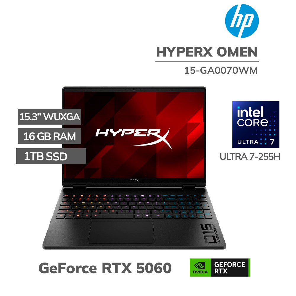 15-GA0070WM LAPTOP GAMER HP HYPERX OMEN 15-GA0070WM ULTRA 7-255H 16GB 1TB SSD RTX 5060 8GB 15.3" WUXGA WINDOWS 11 (DK3S0UA-ABA) - Imagen 1