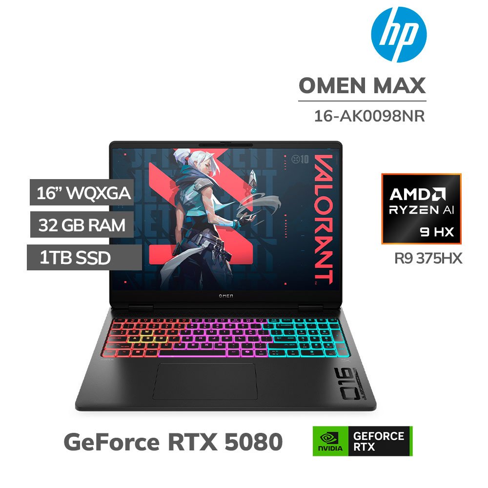 16-AK0098NR LAPTOP GAMER HP OMEN MAX 16-AK0098NR RYZEN 9 375HX 32GB 1TB SSD RTX 5080 16GB 16 WQXGA WINDOWS 11 - Imagen 1