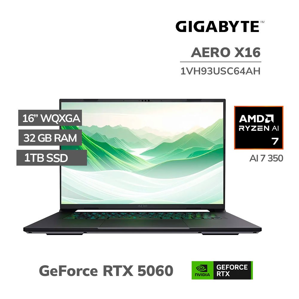 1VH93USC64AH LAPTOP GAMER GIGABYTE AERO X16 1VH93USC64AH RYZEN AI 7 350 32GB 1TB SSD RTX 5060 8GB 16 WQXGA WINDOWS 11 - Imagen 1