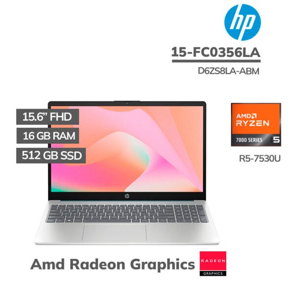 LAPTOP HP 15-FC0356LA RYZEN 5-7530U 16GB 512GB SSD 15.6 FHD IPS FREEDOS (D6ZS8LA-ABM)