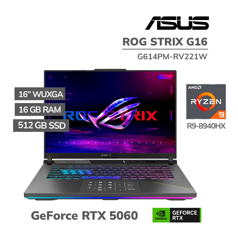 G614PM-RV221W LAPTOP GAMER ASUS ROG STRIX G16 G614PM-RV221W RYZEN 9-8940HX 16GB 512GB SSD GEFORCE RTX 5060 8GB 16 WUXGA 165HZ WINDOWS 11 - Imagen 1