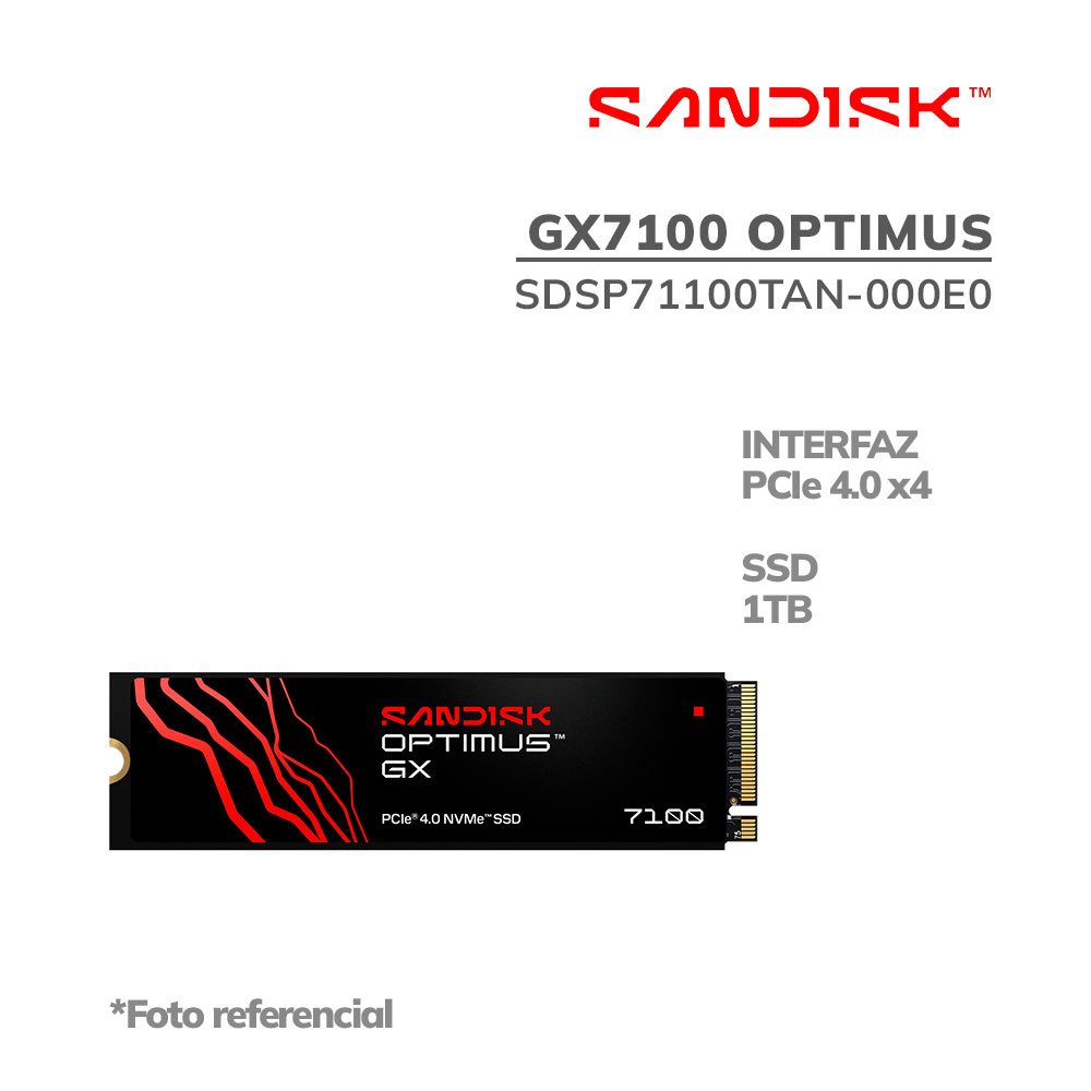 SDSP71100TAN-000E0 DISCO SOLIDO SSD SANDISK 1TB GX7100 OPTIMUS ( SDSP71100TAN-000E0 ) PCIE 4.0| NVME M.2 - Imagen 1