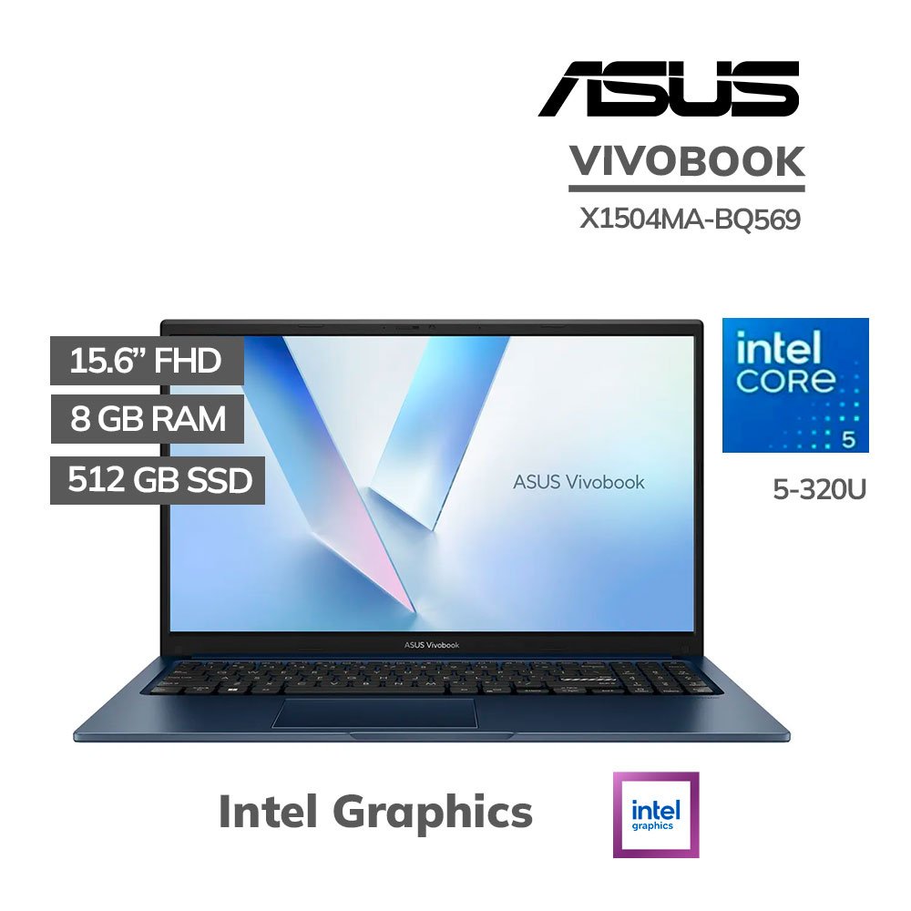 X1504MA-BQ569 LAPTOP ASUS VIVOBOOK X1504MA-BQ569 CORE 5-320U 8GB 512GB SSD 15.6 FHD FREEDOS (90NB17I1-M00ZV0 ) - Imagen 1